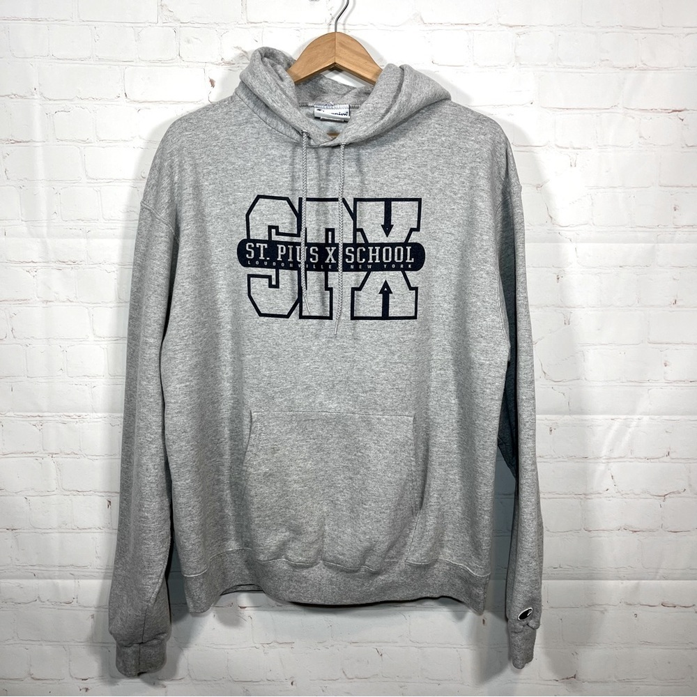 Champion St. Pius School Hoodie Sweatshirt Mens XL Gray Loudonville NY